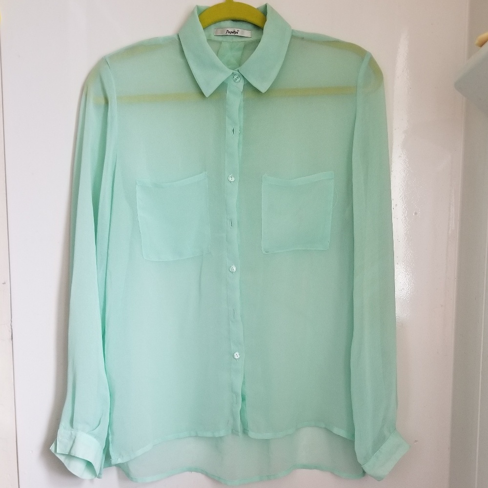 Womens Long Sleeve Sheer Blouse | Mint Green